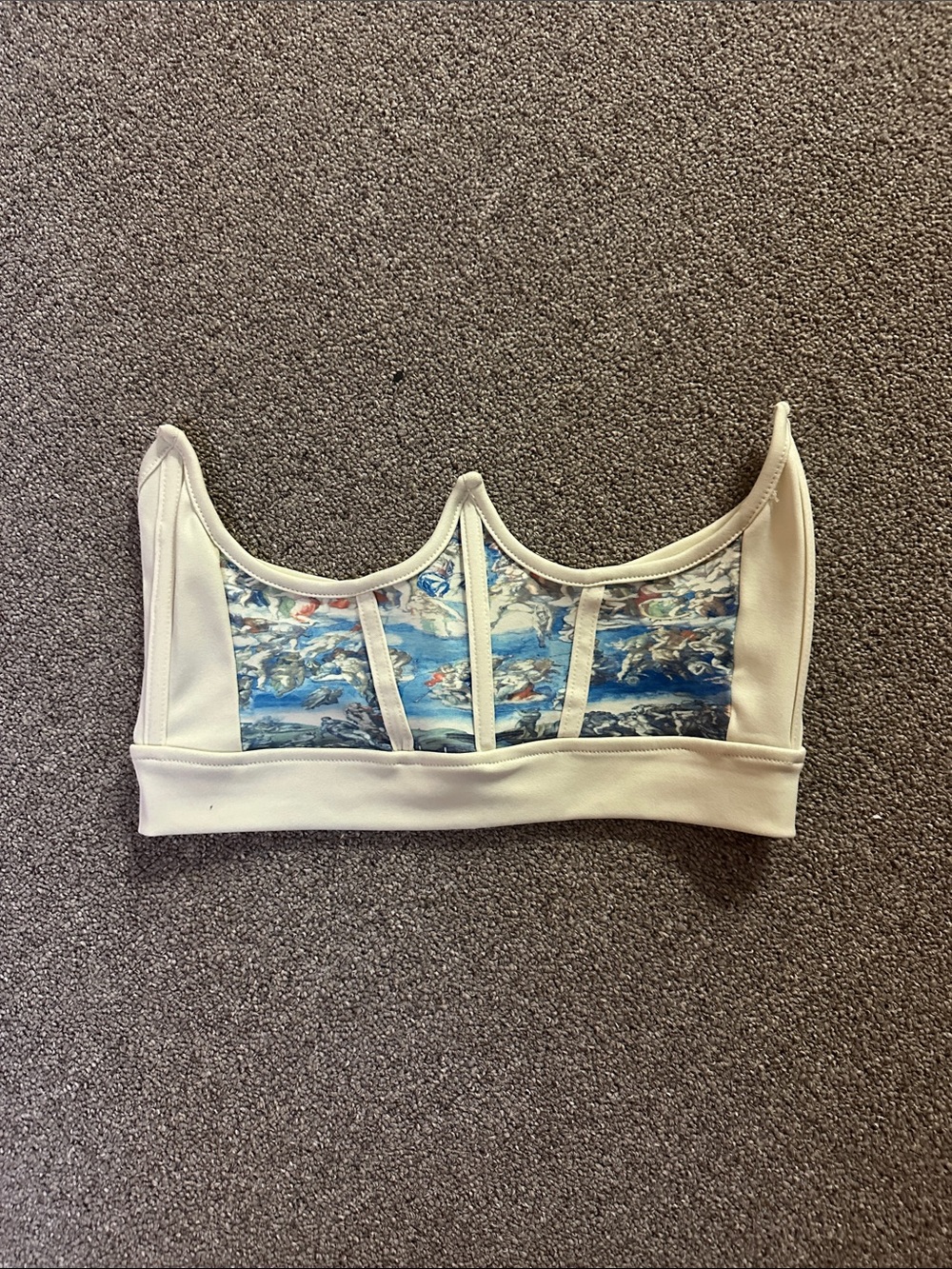 Beige faux corset with underwire Bra with Blue Artistic michaelangelo type image